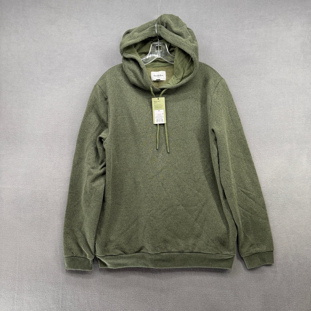 Goodfellow & Co Hoodie Mens Medium Olive Green Textured Knit Pullover NEW